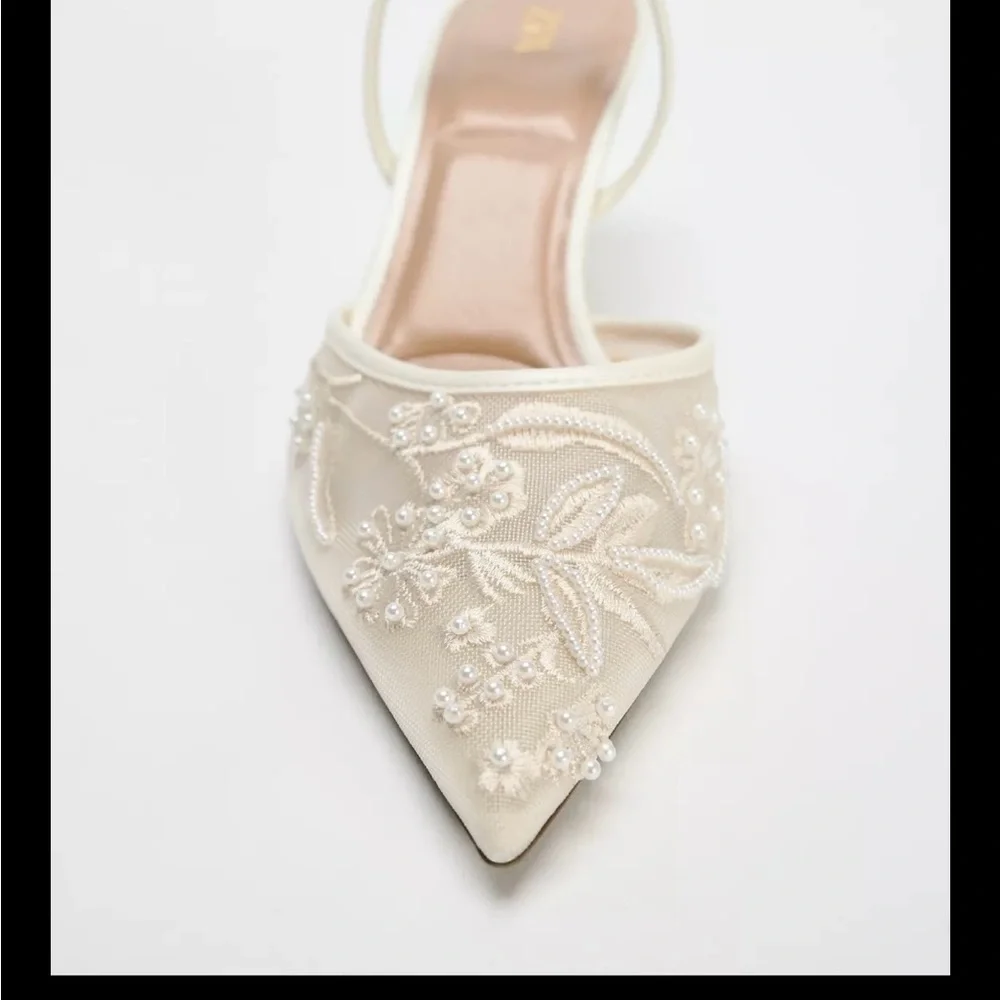 Zara EMBROIDERED MESH SLINGBACKS size 40/ US 9 - Picture 4 of 6
